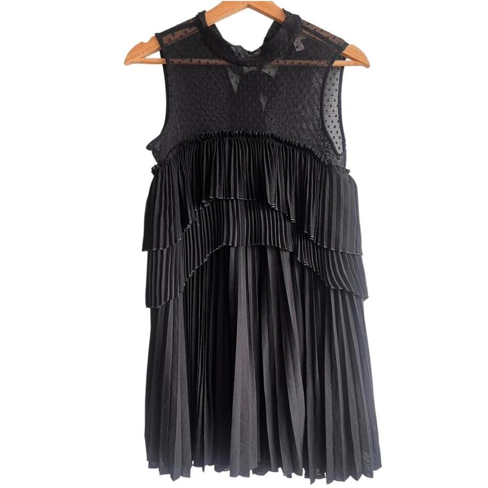 Max Mara sheer dot pleated babydoll dress